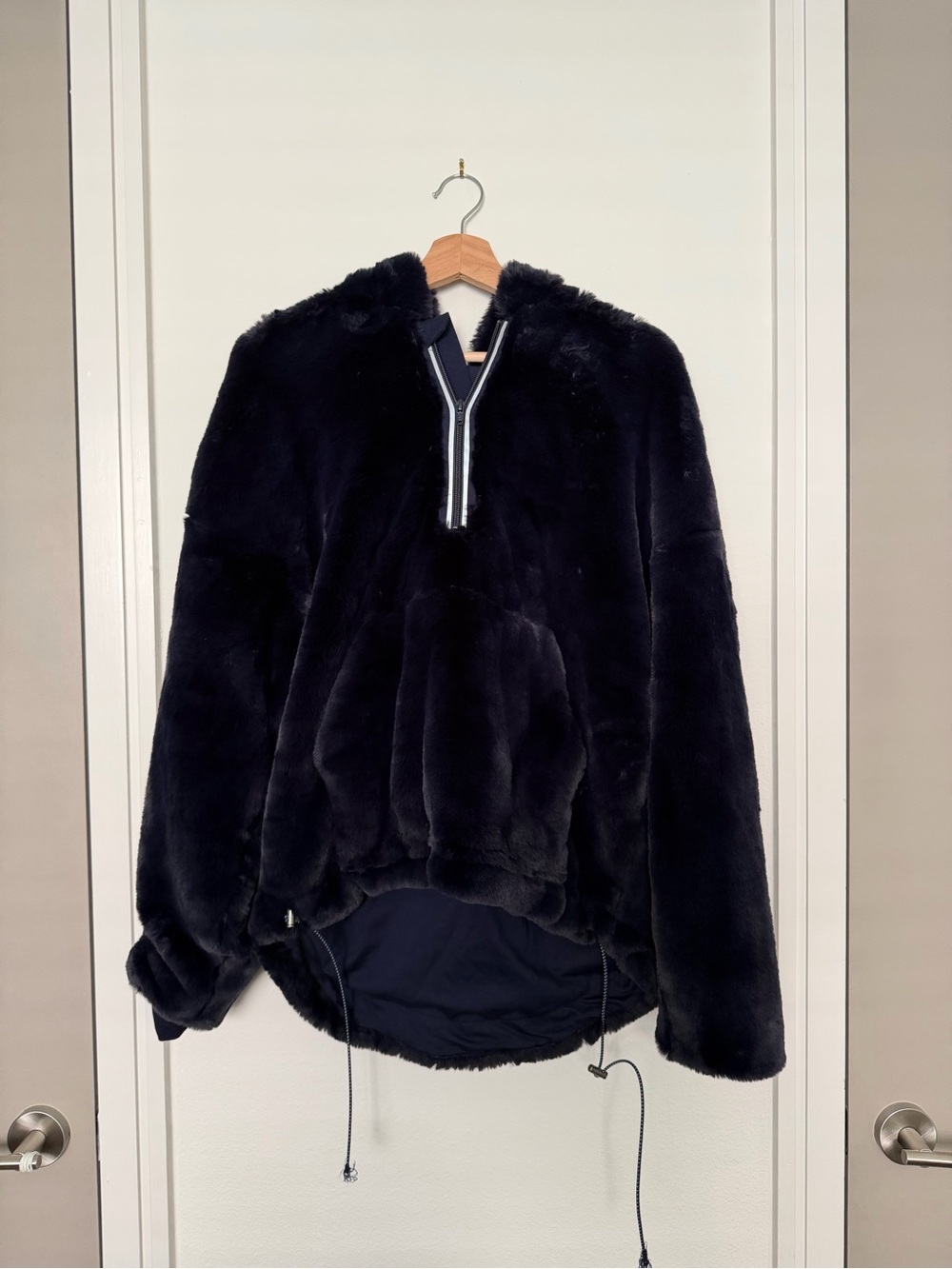 FREE PEOPLE • oversized off the record dark blue furry pullover